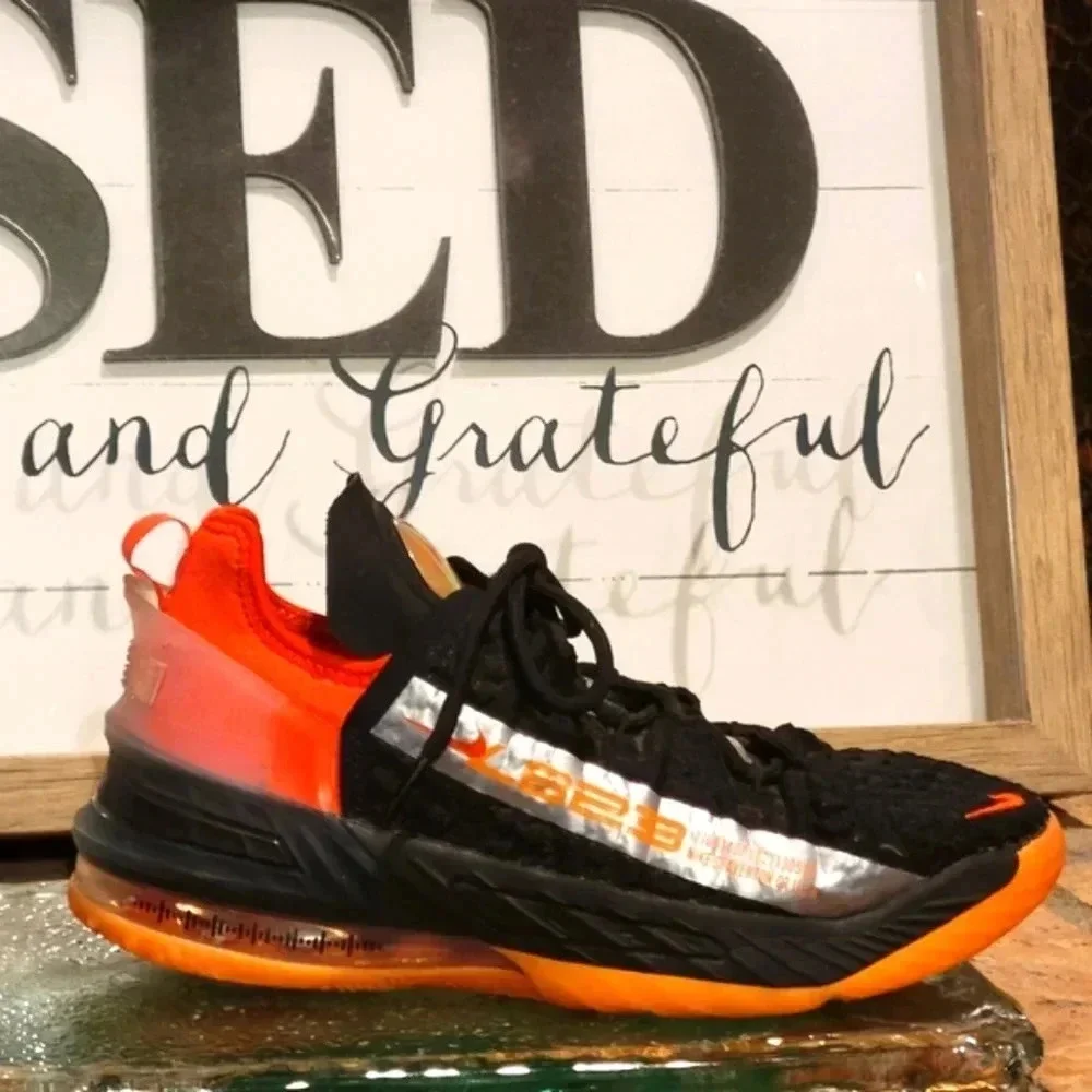 Nike LeBron 18 GS Black, Neon Orange, Neon Green Sz 4.5Y #CW2760-009